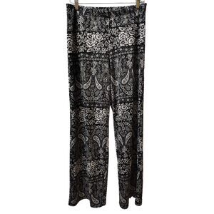 AB Studio Medium Black and White Paisley Print BOHO Wide Leg Palazzo Pants